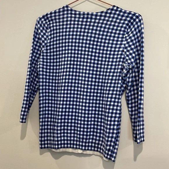 TALBOTS Gingham Cardigan Tank Blue Sweater - Picture 11 of 12